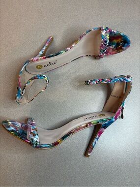Machi Multicolor Tropical Braided Strap High Heel Sandals